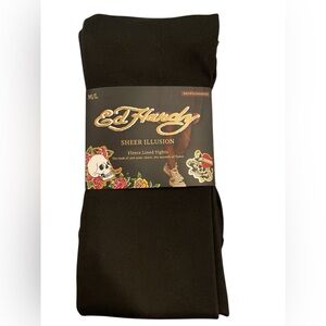 Ed Hardy Sheer Illusion Brown Fleeced Lined Tights Size M/L